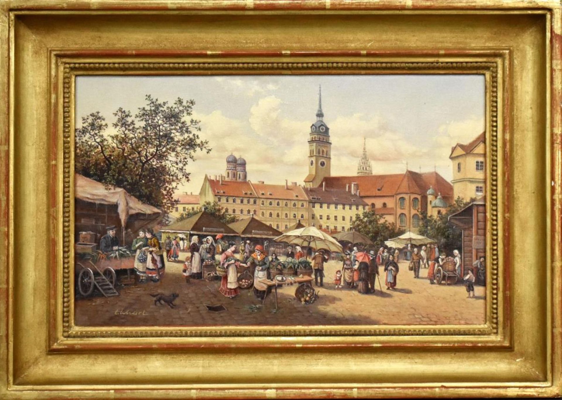 SCHARL, LORENZ. Der Münchner Viktualienmarkt. Öl/Lwd.