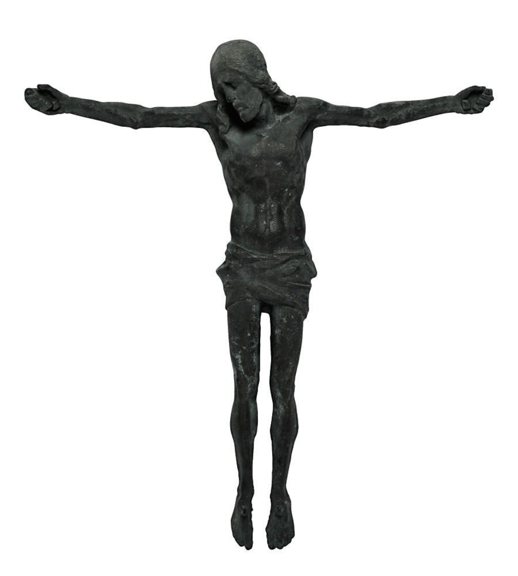 Christus-Korpus. Bronze, grünliche Patina.