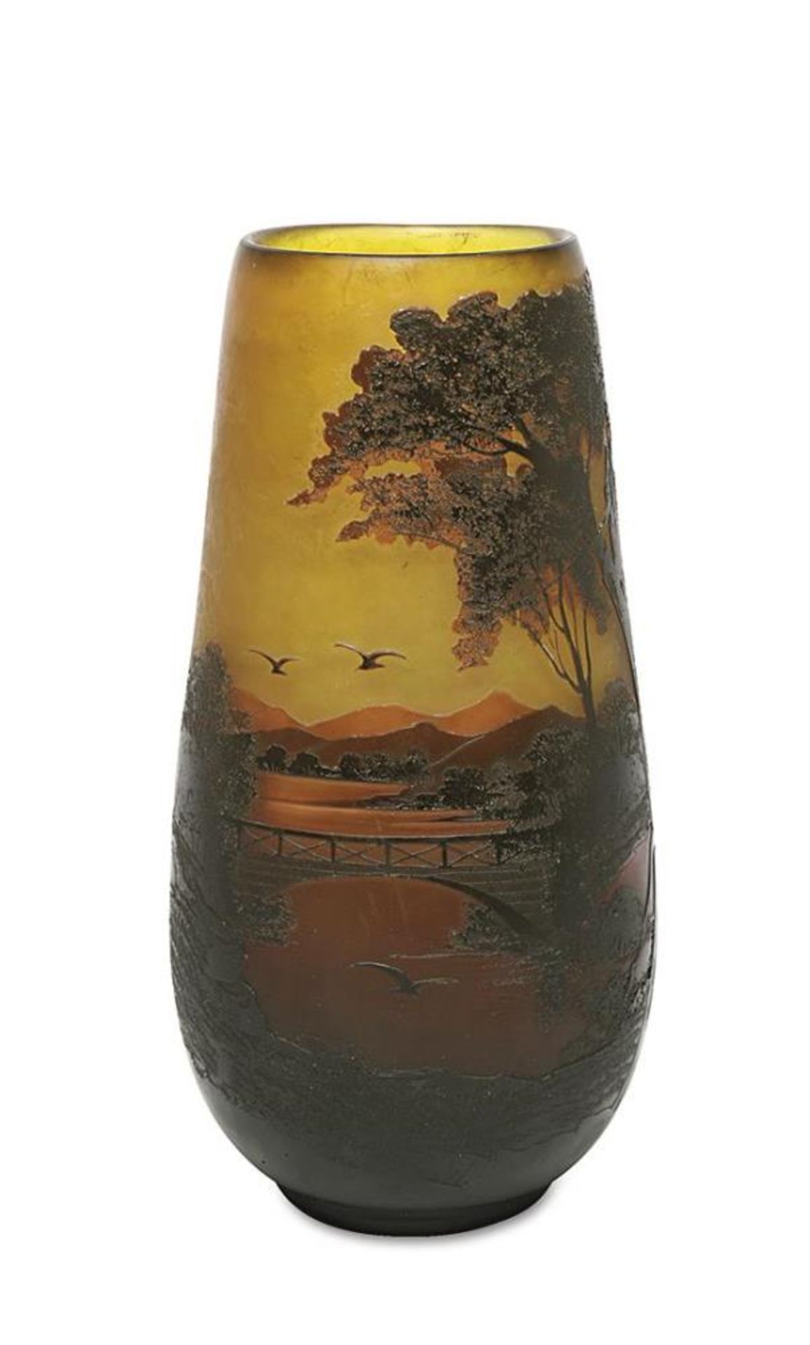 Vase. Weisswasser/Oberlausitz, Vereinigte Lausitzer Glaswerke AG, nach 1918 | Farbloses Glas, gelbe