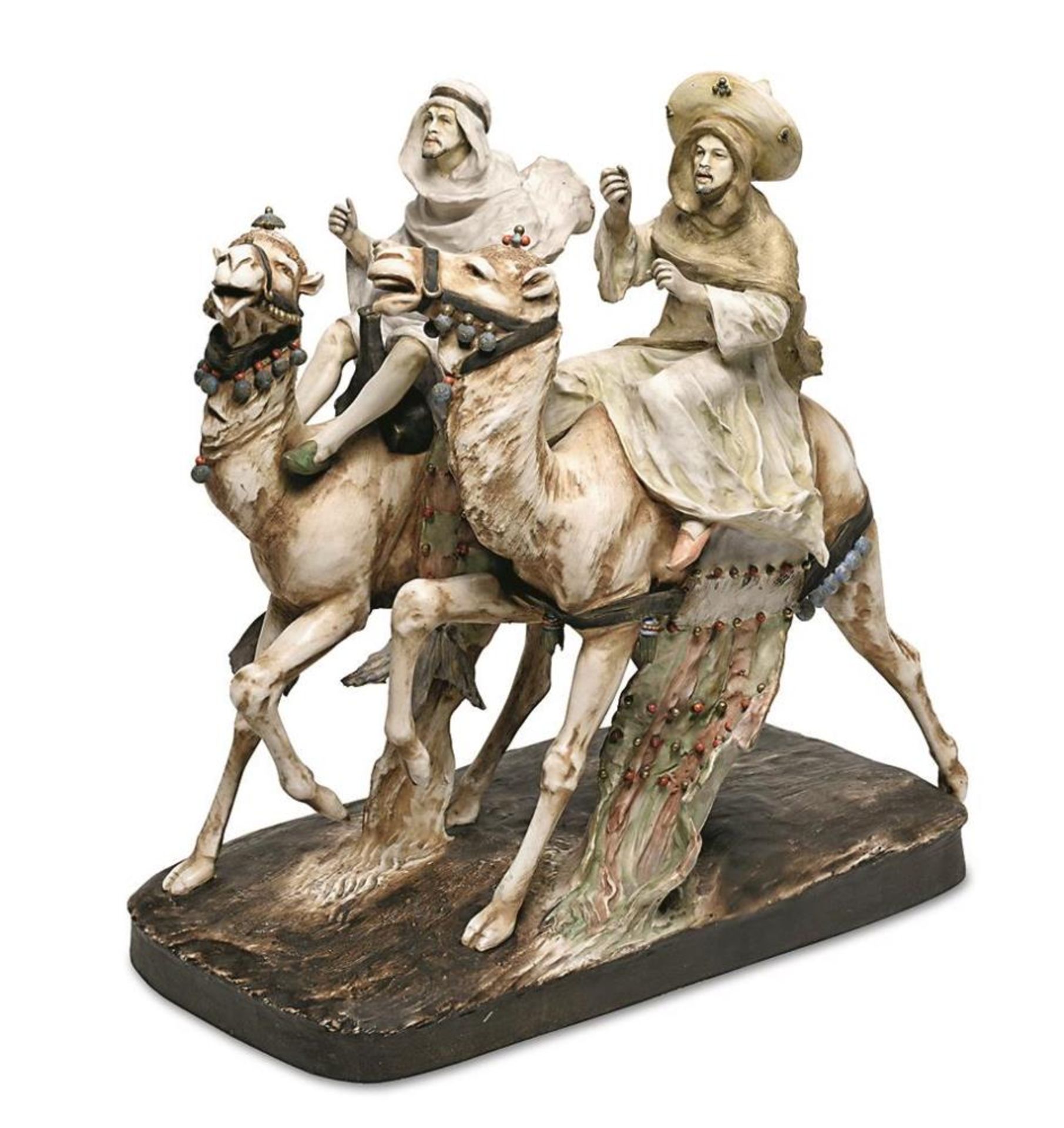 Zwei arabische Reiter. Turn-Teplitz, Eduard Stellmacher, um 1910 | Keramik, Farbstaffage.