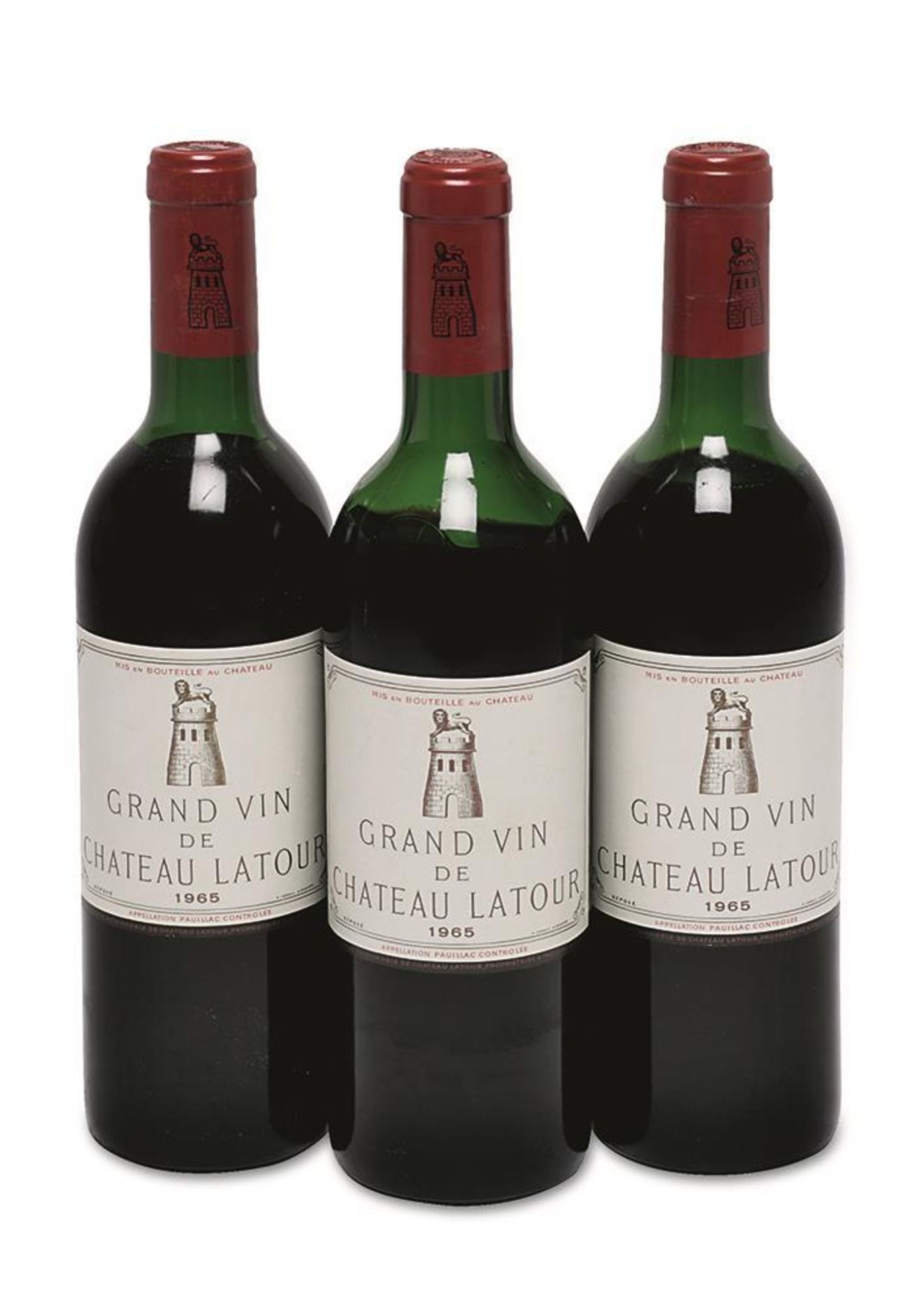 Drei Flaschen Grand Vin de Château Latour, Premier Grand Cru, 1965. Château Latour, Pauillac, Bordea