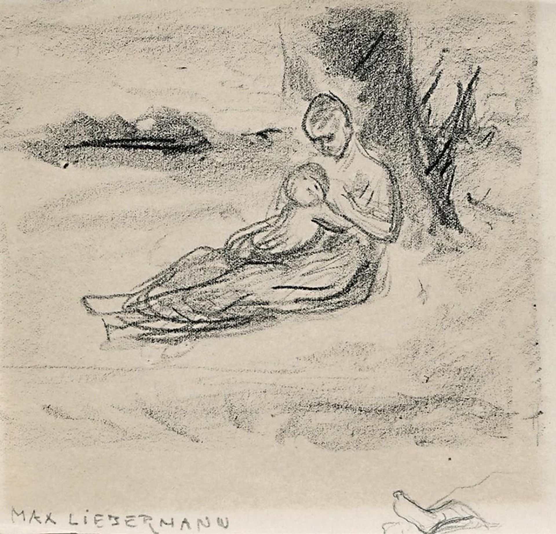LIEBERMANN, MAX (UMKREIS). Mutter mit Kind. Schwarze Kreidezeichnung auf Papier. - Image 2 of 2