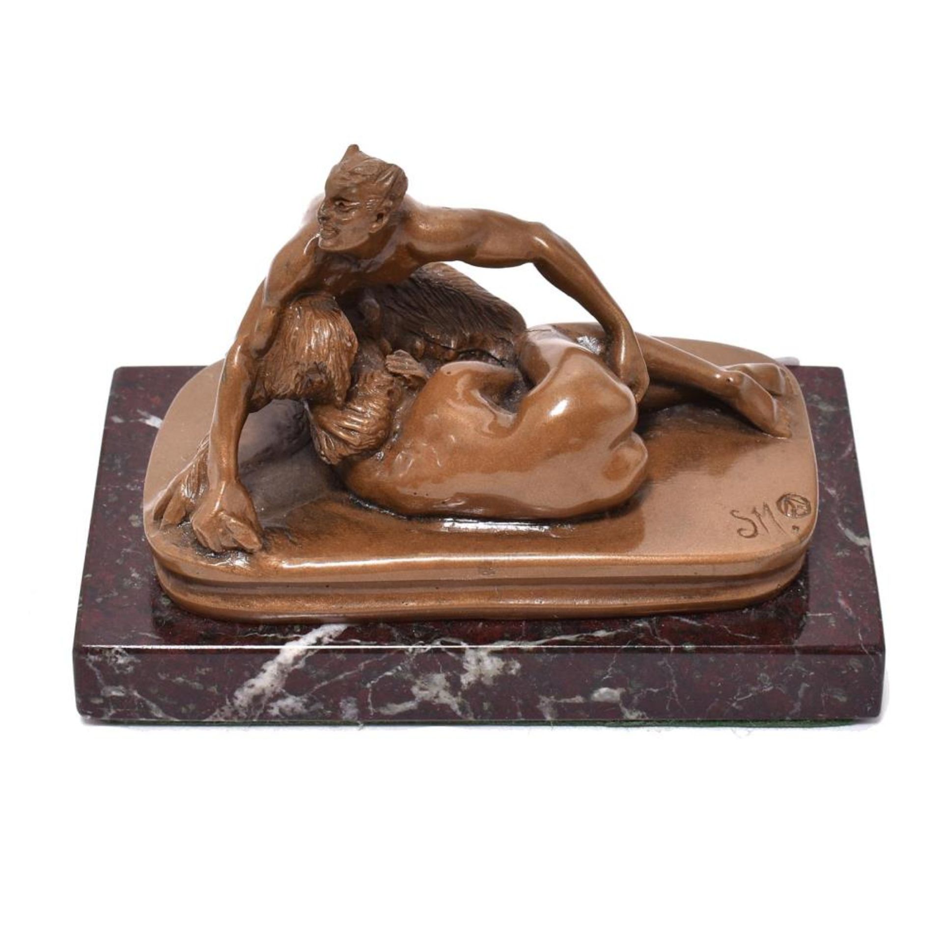 Erotische Szene mit Satyr und Frauenakt. In der Art der Wiener Bronzen (Nachguss?) | Bronze, lackier