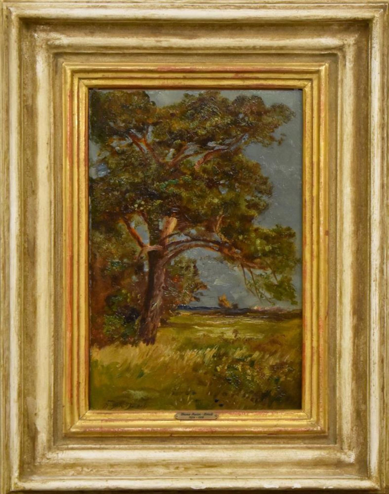 REDER-BROILI, FRANZ. Landschaft mit Föhre. Öl/Karton.