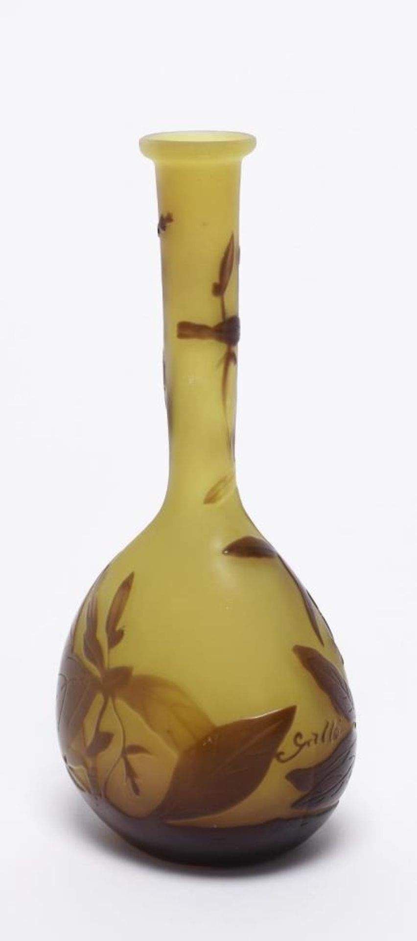 Kleine Solifleur Vase. Nancy, Emile Gallé (in der Art des) | Farbloses, satiniertes Glas, gelb unter - Image 2 of 2