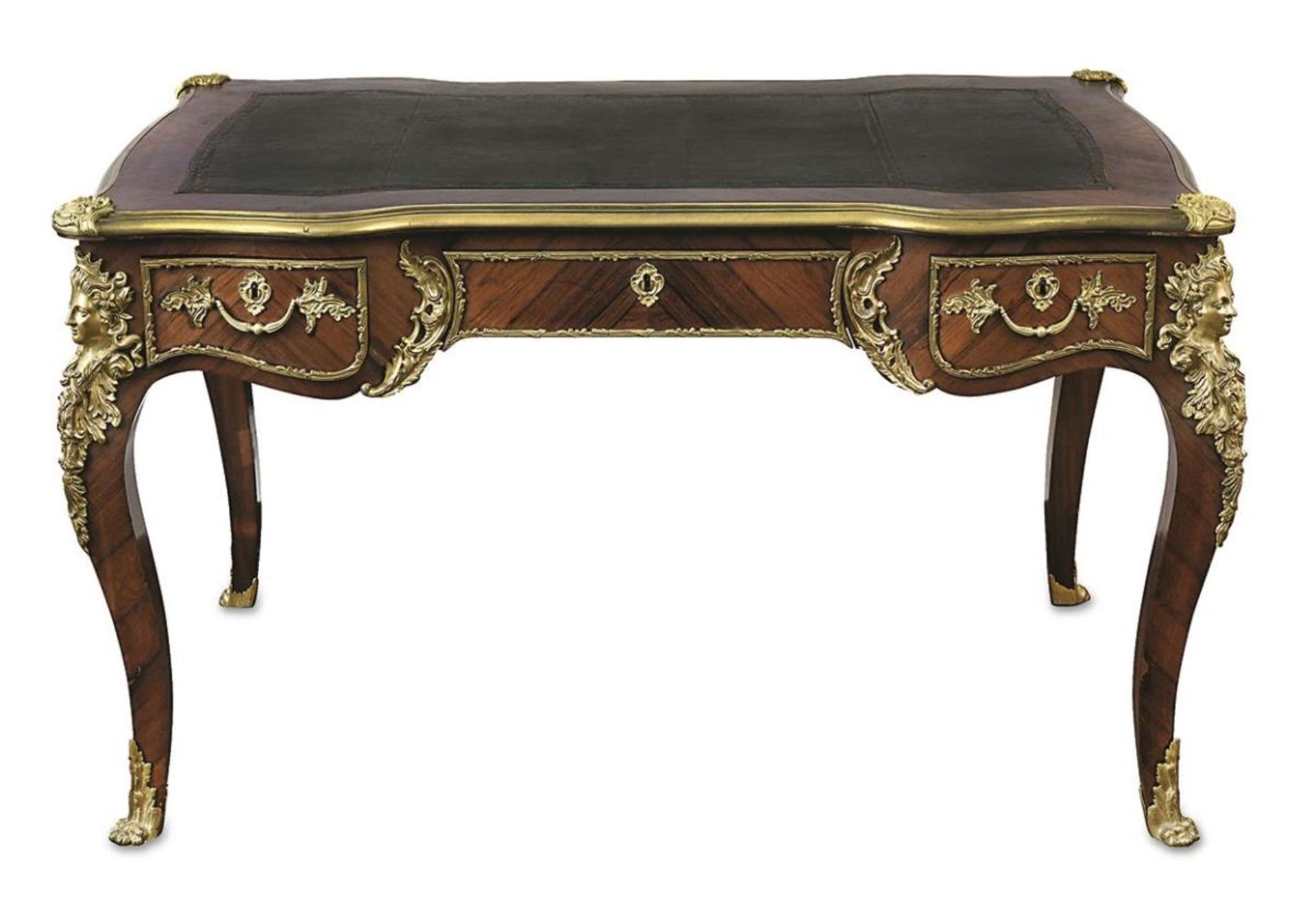 Bureau Plat. Louis-XV-Stil | Rosenholz, Bronzebeschläge.