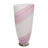 Große Vase. Murano, 20. Jh., Venini (?) | Farbloses Glas mit schräg aufgesetzten weißen, roségoldene