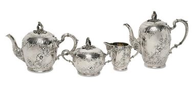 Kaffee-, Teekanne, Zuckerdose und Milchkännchen. Bremen, 20. Jh., Wilkens & Söhne | Silber, innen tl