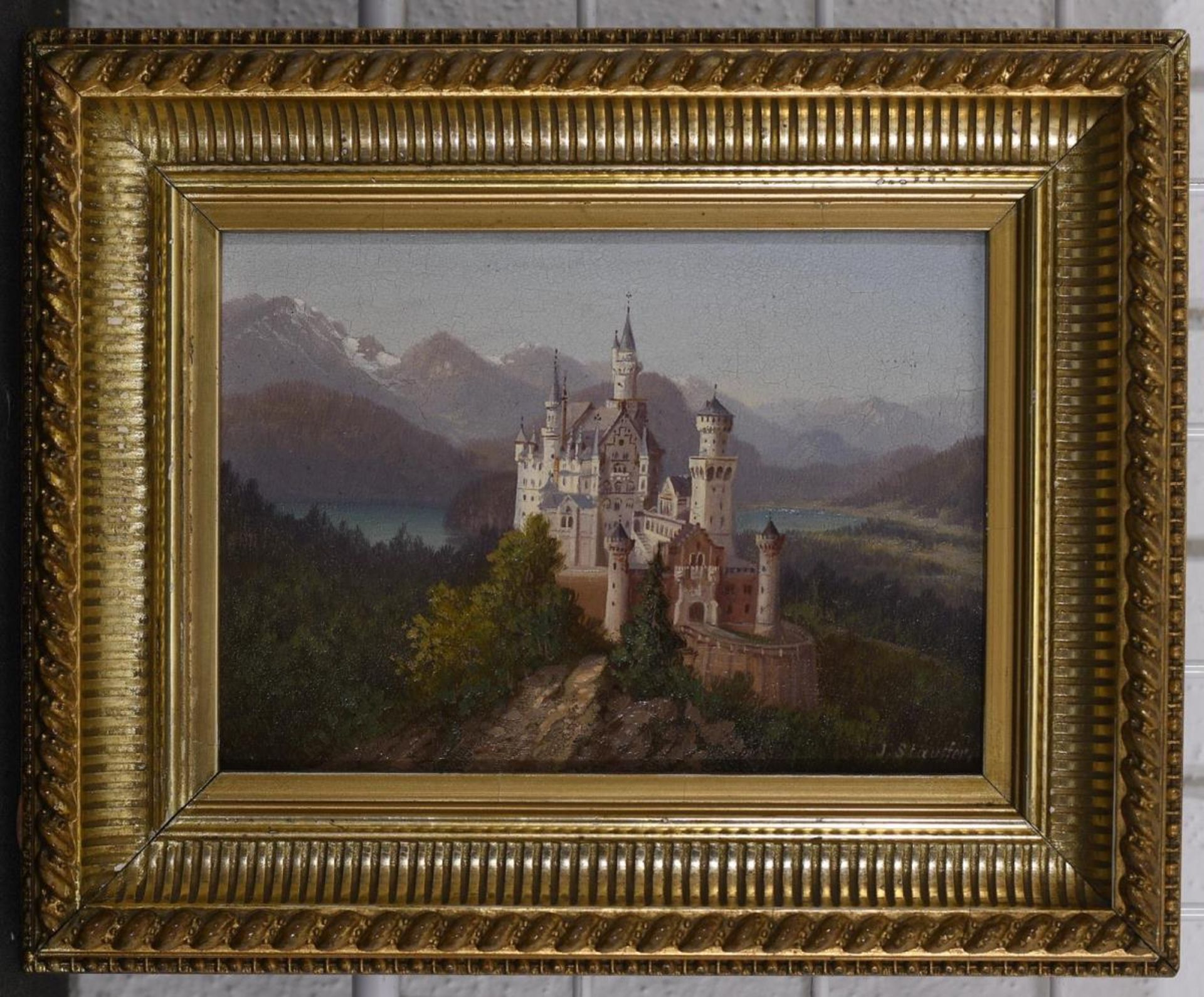 SATTLER, HUBERT (WOHL). Schloss Neuschwanstein. Öl auf Holz. - Bild 3 aus 3