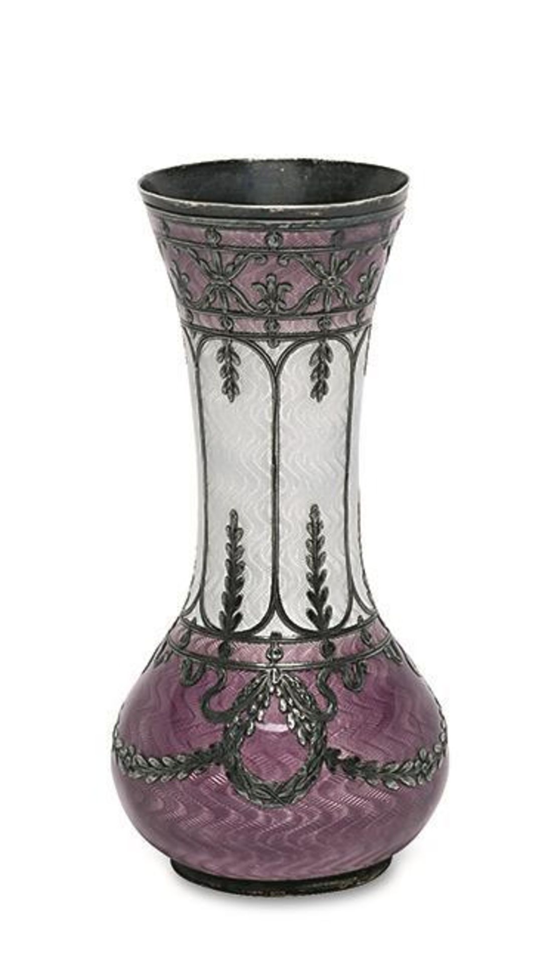 Kleine guillochierte Vase. Deutsch, um 1900 | Silber, Transluzidemail.