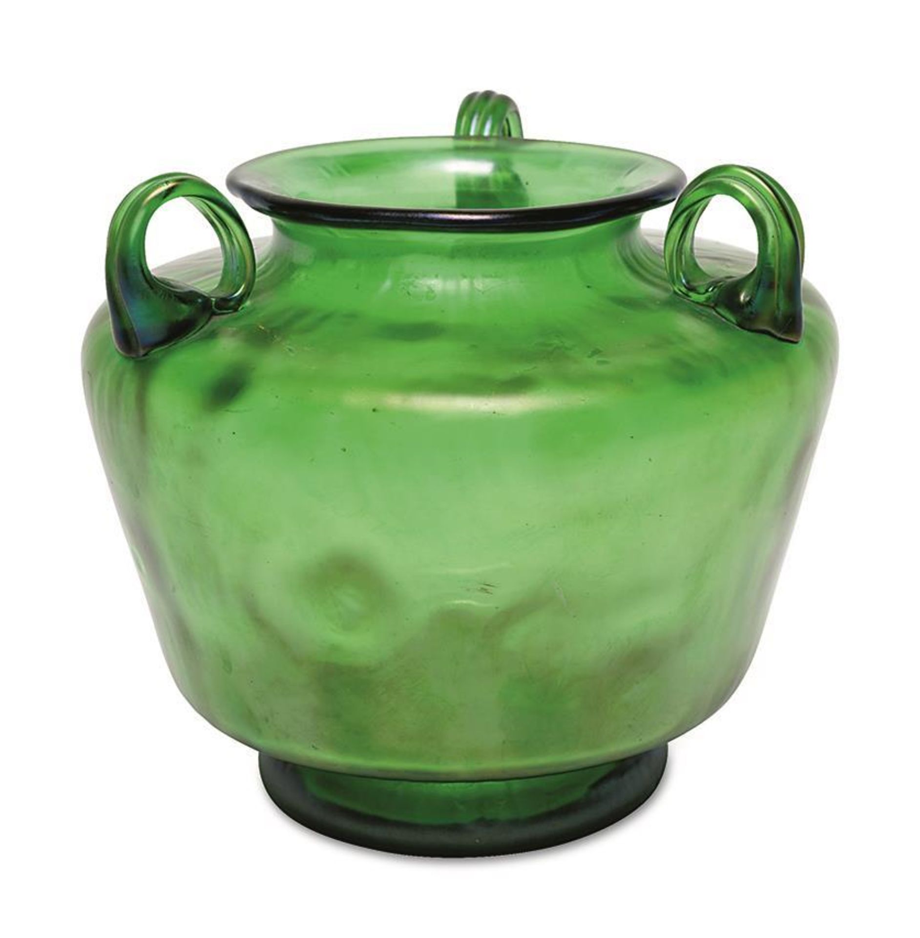 Vase "Creta Rusticana". Klostermühle, Johann Loetz Witwe (?) | Grünes Glas, irisiert.