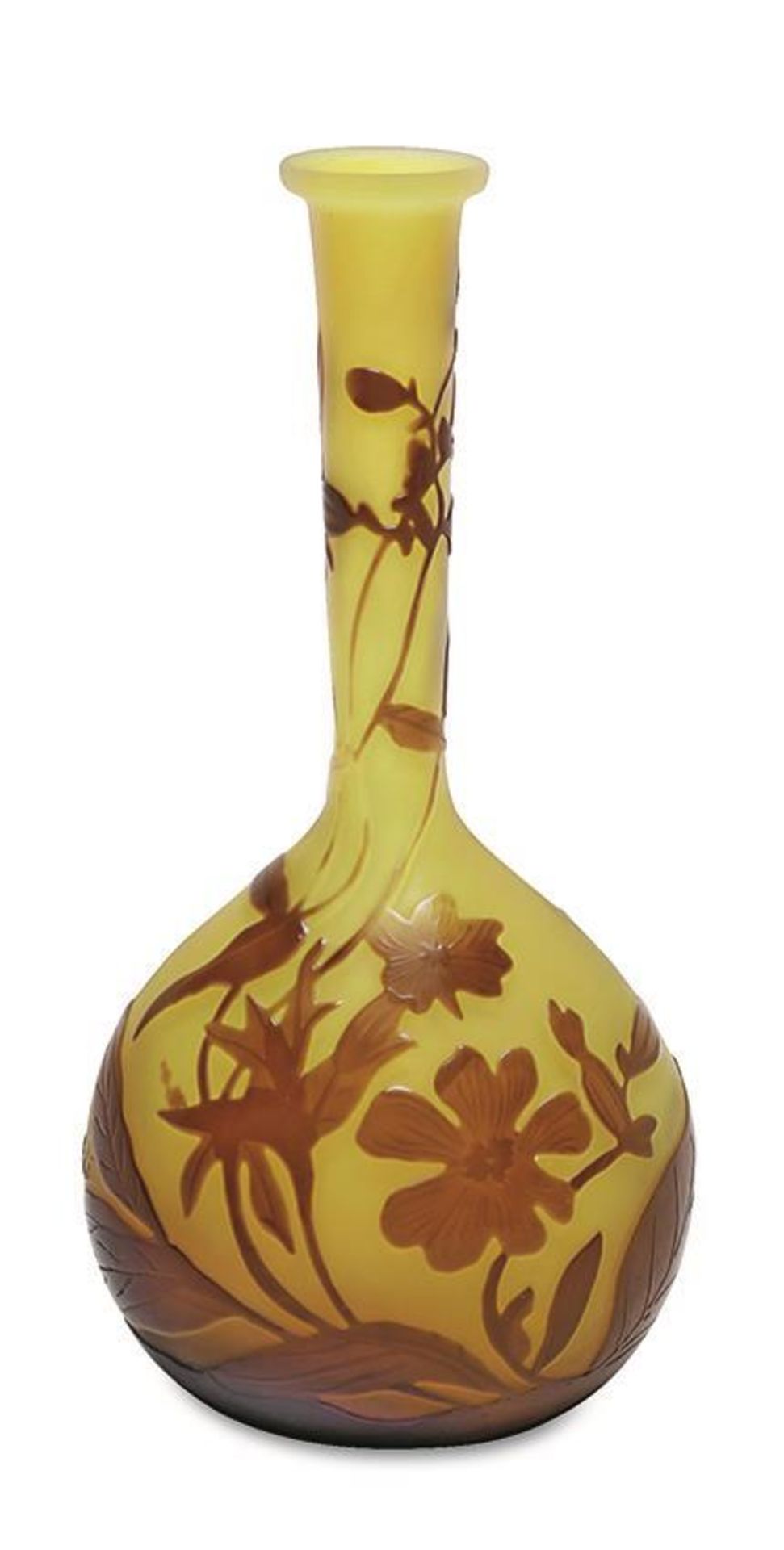 Kleine Solifleur Vase. Nancy, Emile Gallé (in der Art des) | Farbloses, satiniertes Glas, gelb unter
