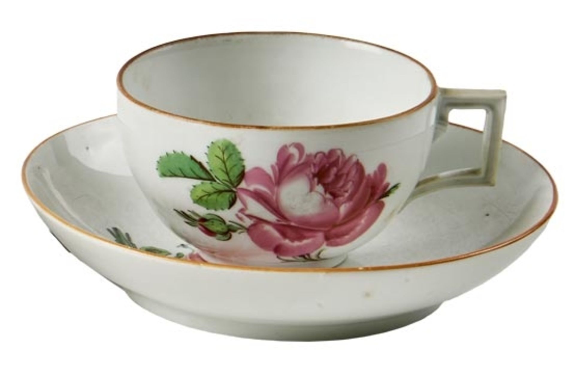 Tasse und Untertasse mit Rosendekor