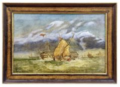 Williams, James Francis: Segelschiffe in stürmischer See in Küstennähe