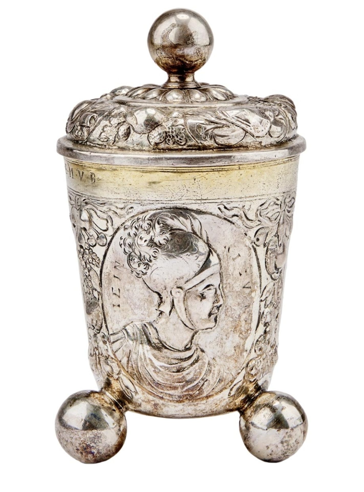 Barocker Kugelfußbecher mit Deckel, Deutschland, um 1700