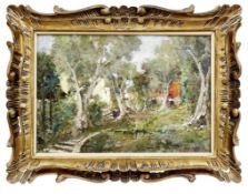 Baumbestandene Sommerlandschaft, Impressionistischer Maler des 19. Jahrhunderts