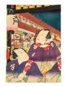 Utagawa Kunisada (Toyokuni III.): Zwei Männer in Sommergewändern: die Schaupieler Bandô Takesaburô I