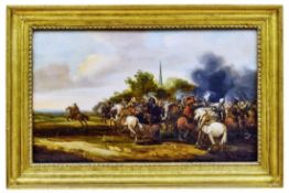 Reiterschlacht vor einem Dorf, Schlachtenmaler des 18. Jahrhunderts