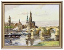 Poeschmann, Rudolf: Blick über die Elbe auf die Hofkirche in Dresden