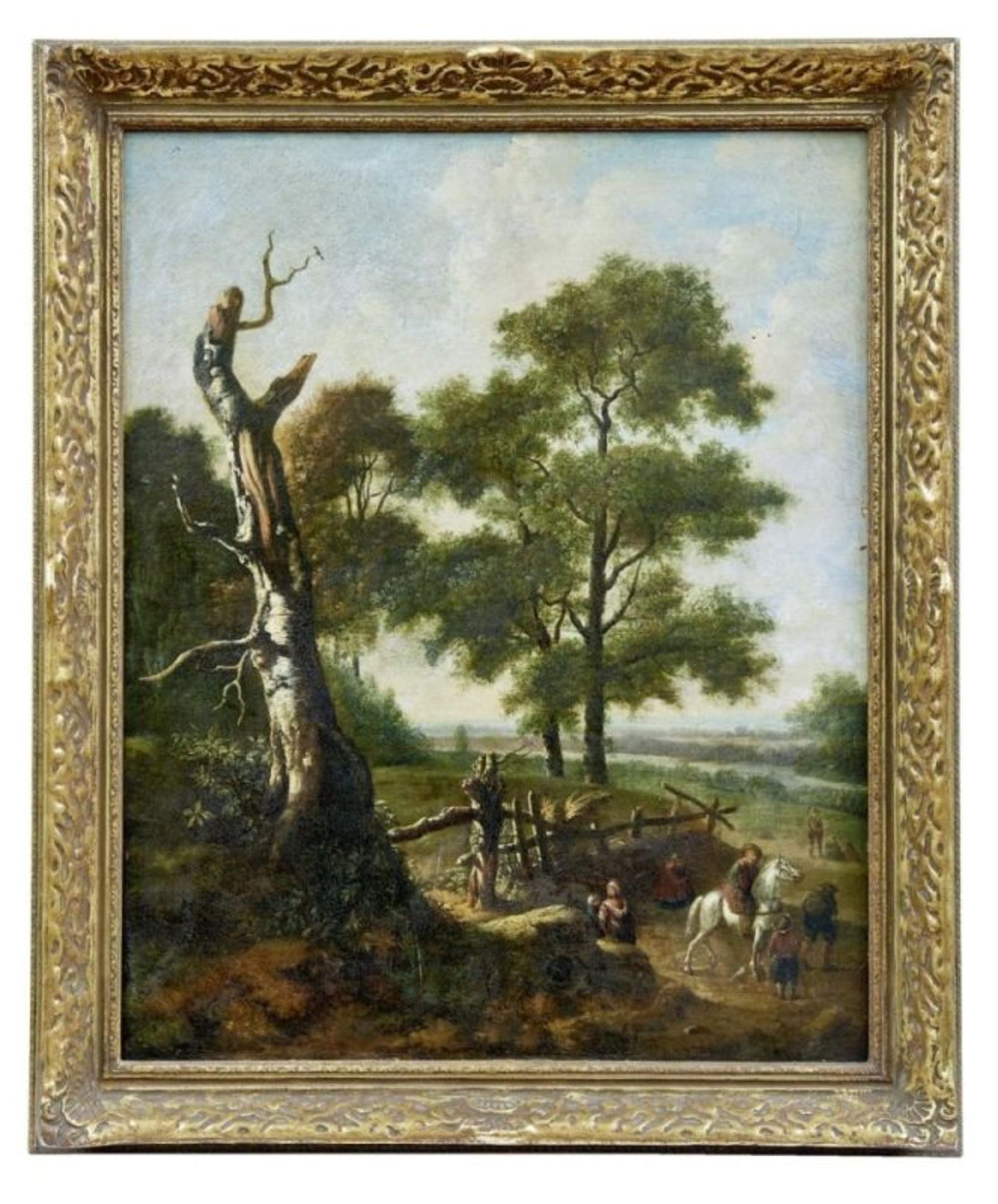 Landschaft mit Reiter und Bauern bei der Arbeit, Niederländischer Meister des 17. Jh.