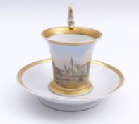 Ansichtentasse "Schlossplatz zu Töplitz" mit Untertasse, Meissen, 1. H. 19. Jh.