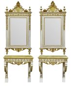 Paar prunkvolle Konsolen mit Spiegeln im Louis-XVI-Stil