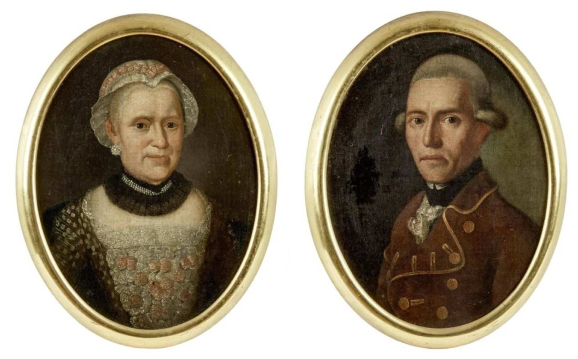 Ovale Portraitpendants eines Ehepaares, Deutschland, 18. Jh. - Image 2 of 4