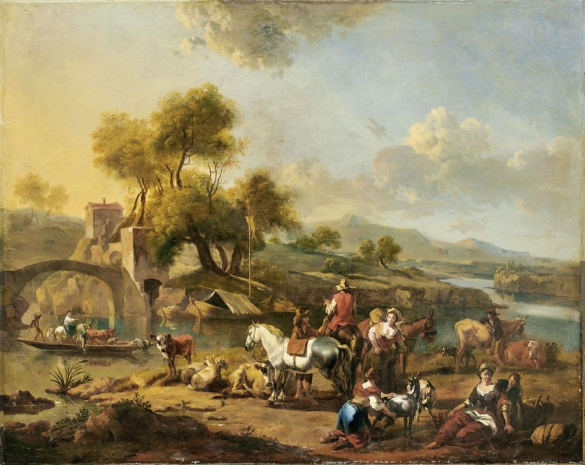 Berchem, Nicolaes (Attrib.): Südliche Flusslandschaft mit Hirten