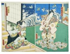 Utagawa Kunisada (Toyokuni III.): Die Schauspieler Nakamura Shikan IV als Takeda Katsuyori, und Azum