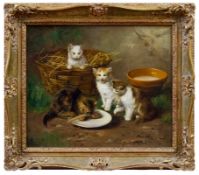 Brunel De Neuville, Arthur Alfred (Attrib.), Vier Katzen im Freien