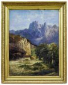 Bach im Tal mit Blick auf ein Hochgebirge, Österreichischer Maler des 19. Jahrhunderts