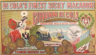 Frühe Werbung für "Di Cola's finest Sicily Macaroni", Italien, um 1900