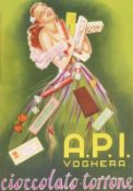 Kleines Werbeplakat für "A.P.I. Voghera", Italien, 1955