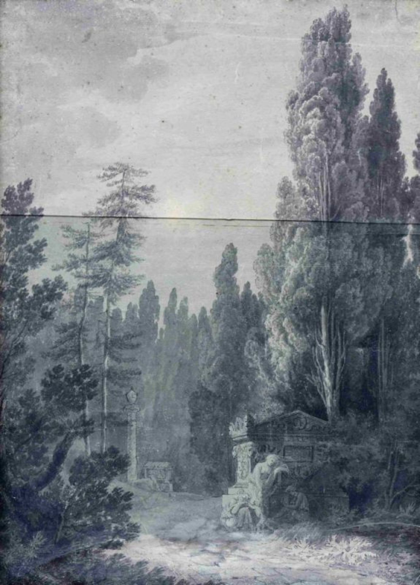 Waldlandschaft mit Sarkophagen, Um 1800 - Image 2 of 2
