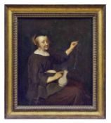 Dame mit Weinkrug und Flötenglas, Niederländischer Meister des 17. Jahrhunderts