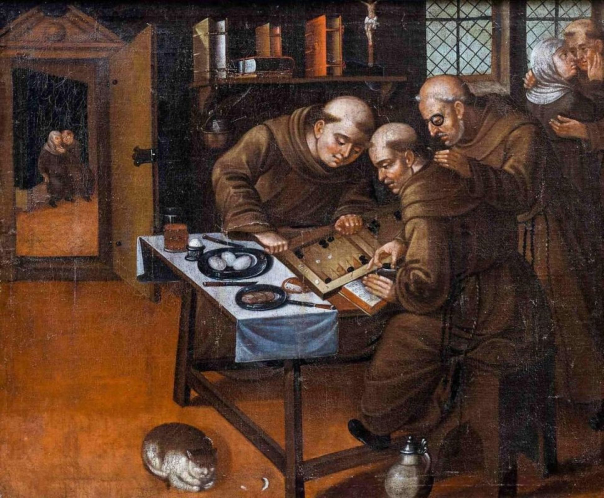 Interieur mit Mönchen beim Brettspiel, Deutsche Schule des 17. Jahrhunderts - Bild 2 aus 2