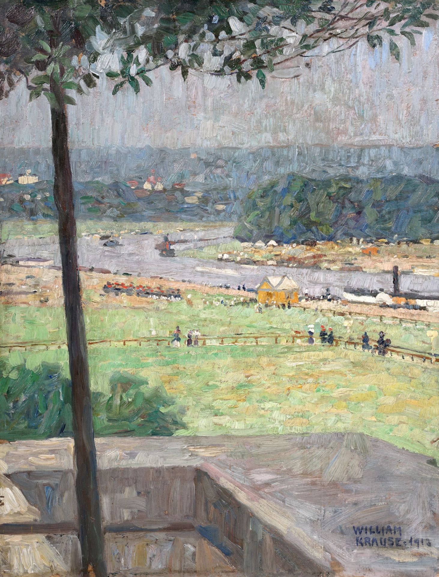 William Krause, Blick vom Waldschlösschen in Richtung des Wachwitzer Höhenschlosses. 1913.