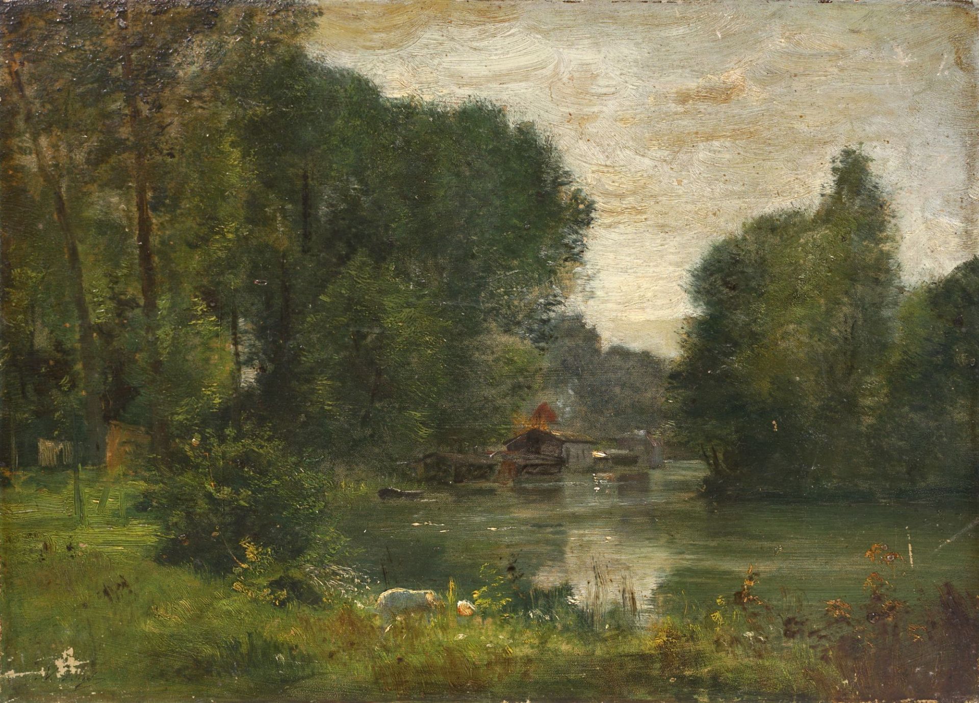 August Voigt-Fölger, Sommerlandschaft am Wasser. Wohl Spätes 19. Jh.