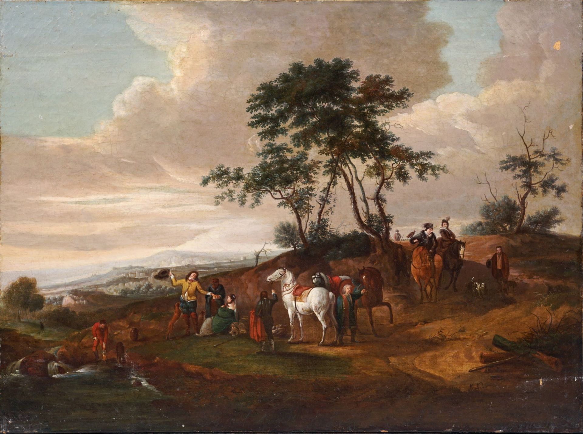 Philips Wouwerman (Kopie nach), Rast einer Jagdgesellschaft. Spätes 18. Jh.