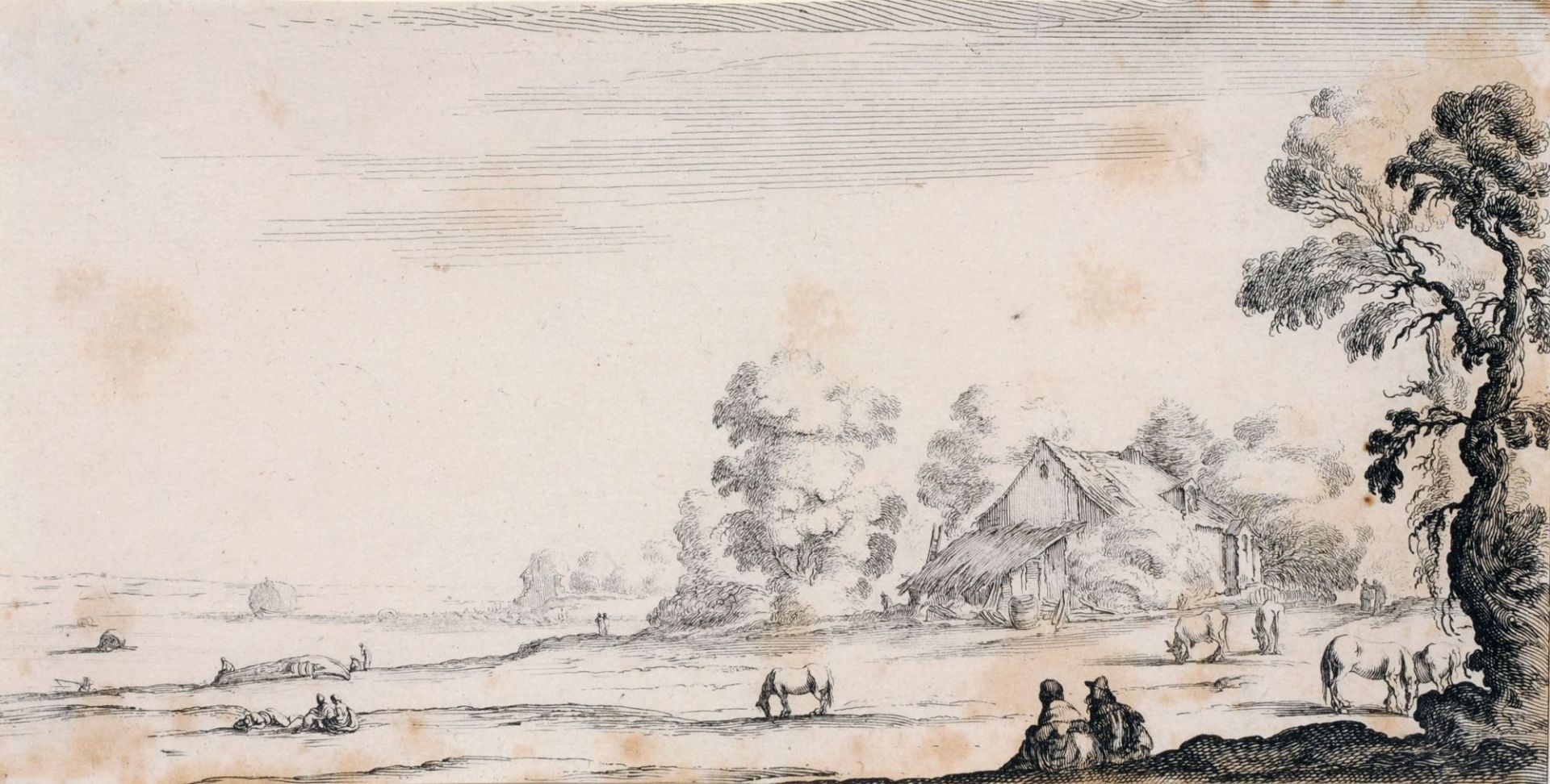 François Collignon, Maritime Landschaft mit Barken und kochendem Mann / Weite Landschaft mit ra... - Bild 2 aus 2