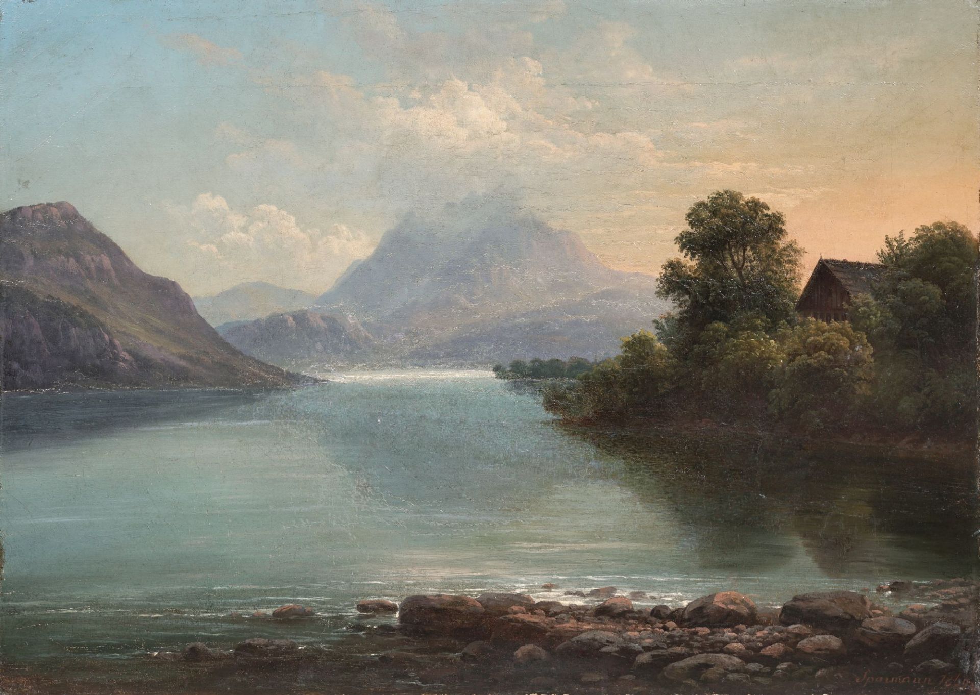 Carl Christian Sparmann, Blick auf den Vierwaldstättersee und Pilatus. 1860.