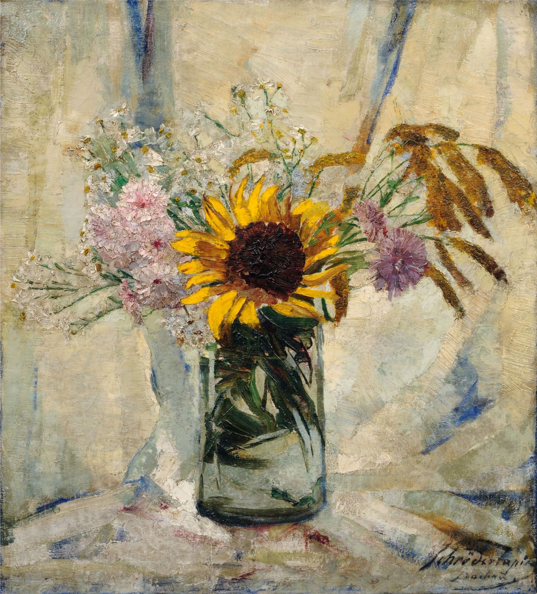 Karl Schröder-Tapiau, Stillleben mit Sonnenblume. Wohl 1920er Jahre.