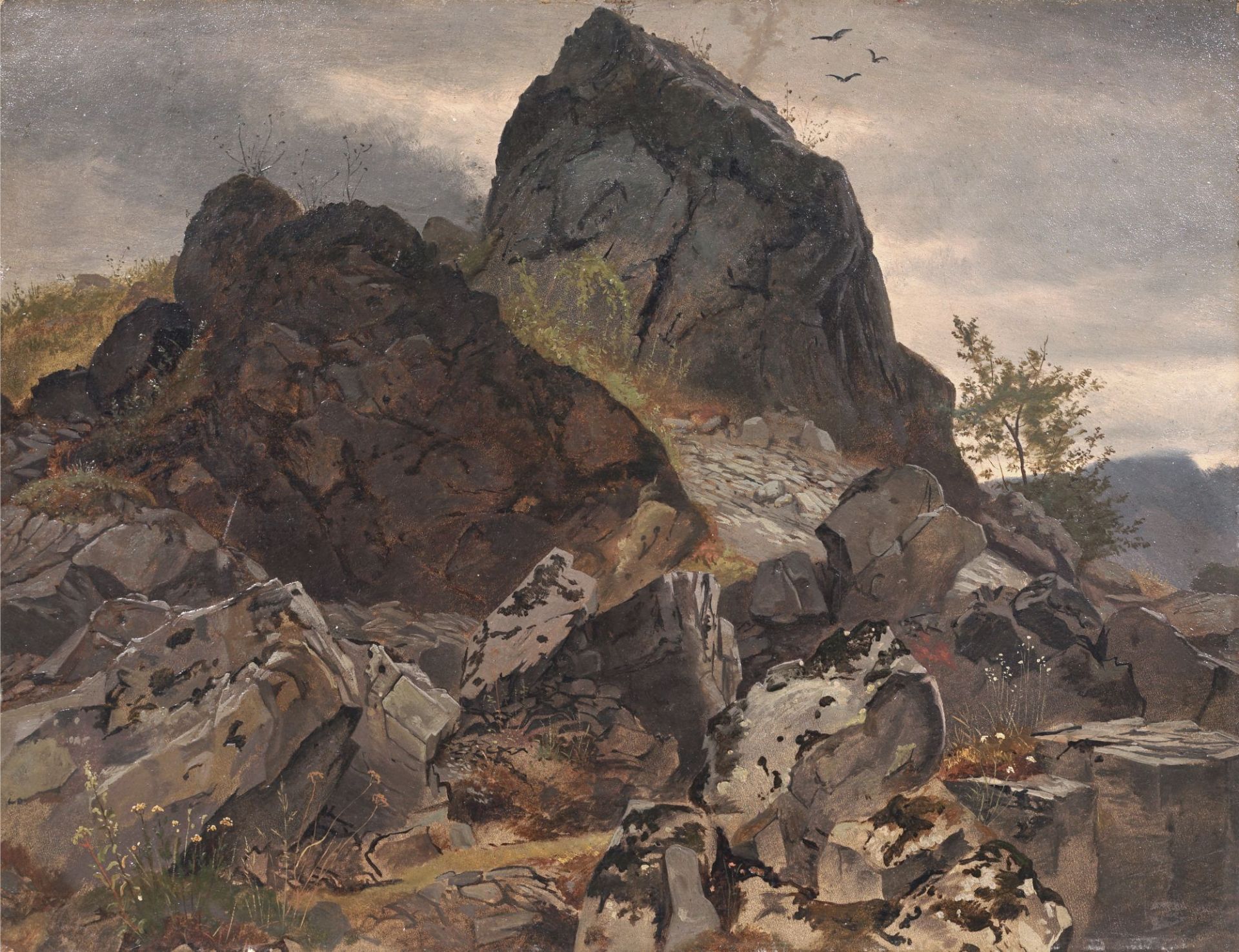 Viktor Paul Mohn, Mittelgebirgslandschaft mit Felsen (Erzgebirge ?). 1870er/1880er Jahre.
