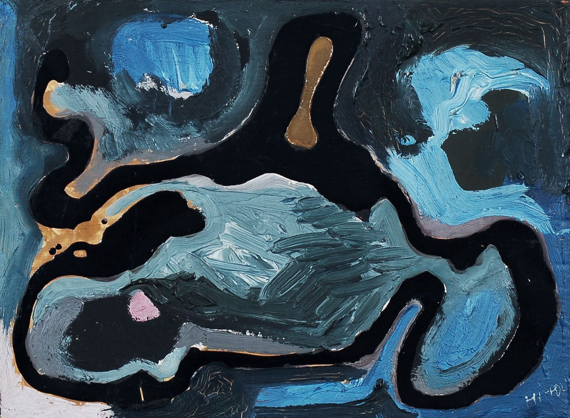 Erhard Hippold, Komposition in Blau. 1970er Jahre.