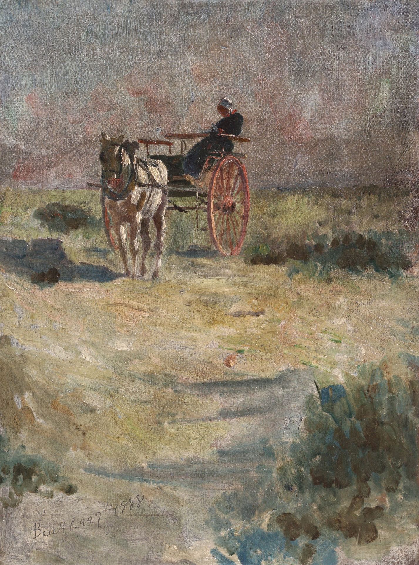 Beickhaag (?), Pferdewagen in den Dünen. 1888.