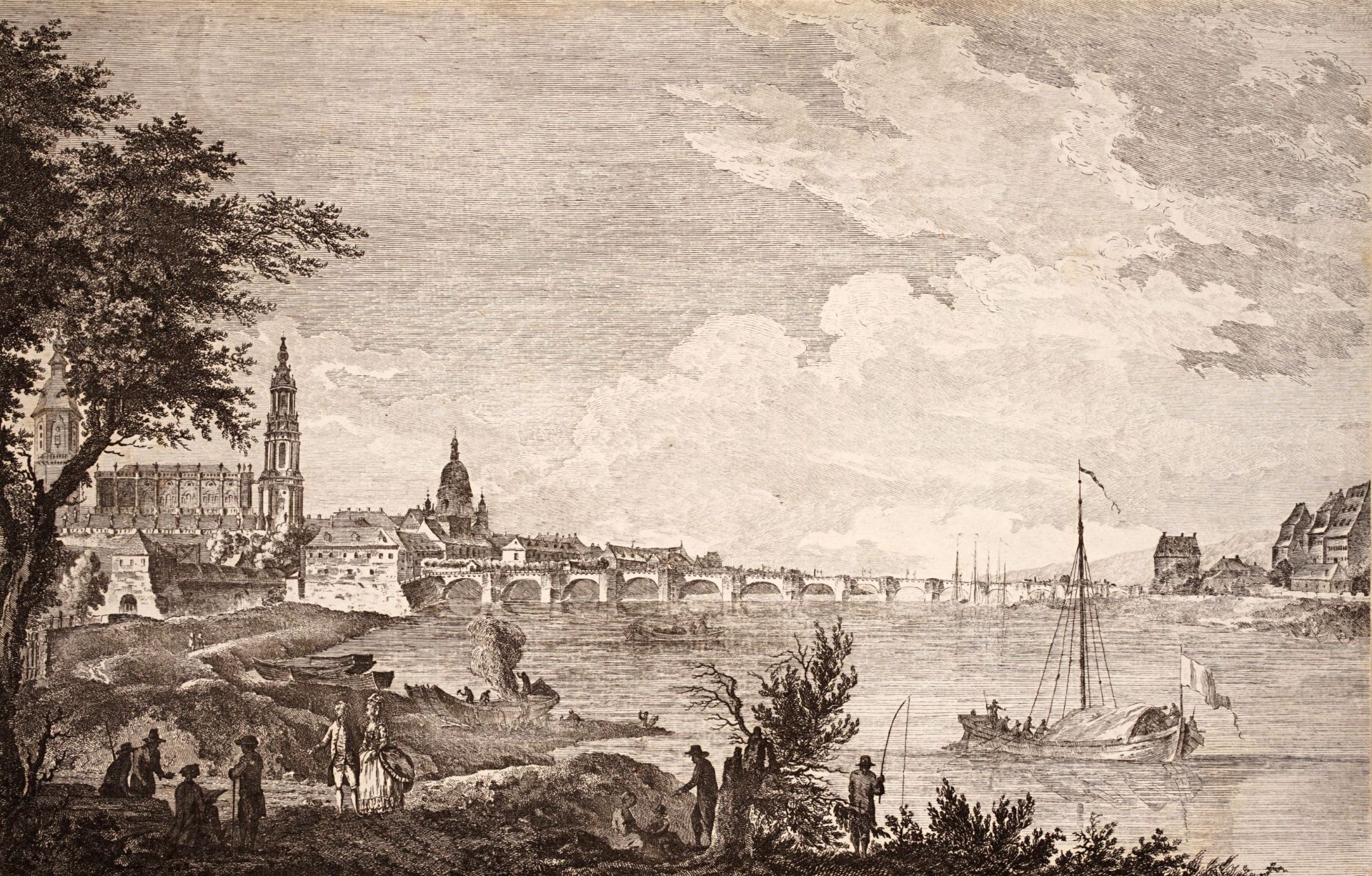 G. Paris nach Adrian Zingg "Vue de Dresde" (Vue du Pont de Dresde). Um 1770.