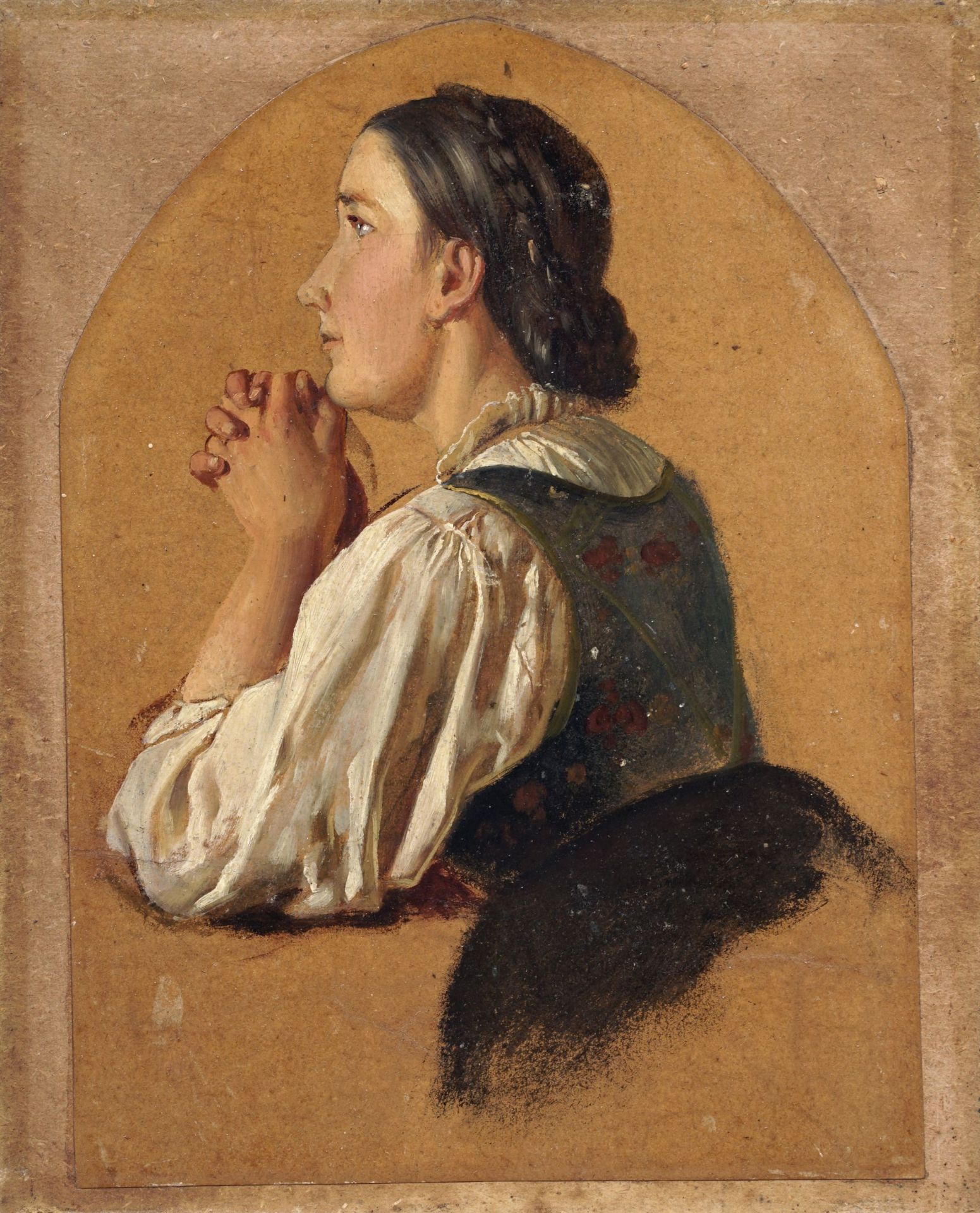 Ernst Erwin Oehme (zugeschr.), Junge Frau im Gebet (Studie). Wohl 1860er/1870er Jahre.