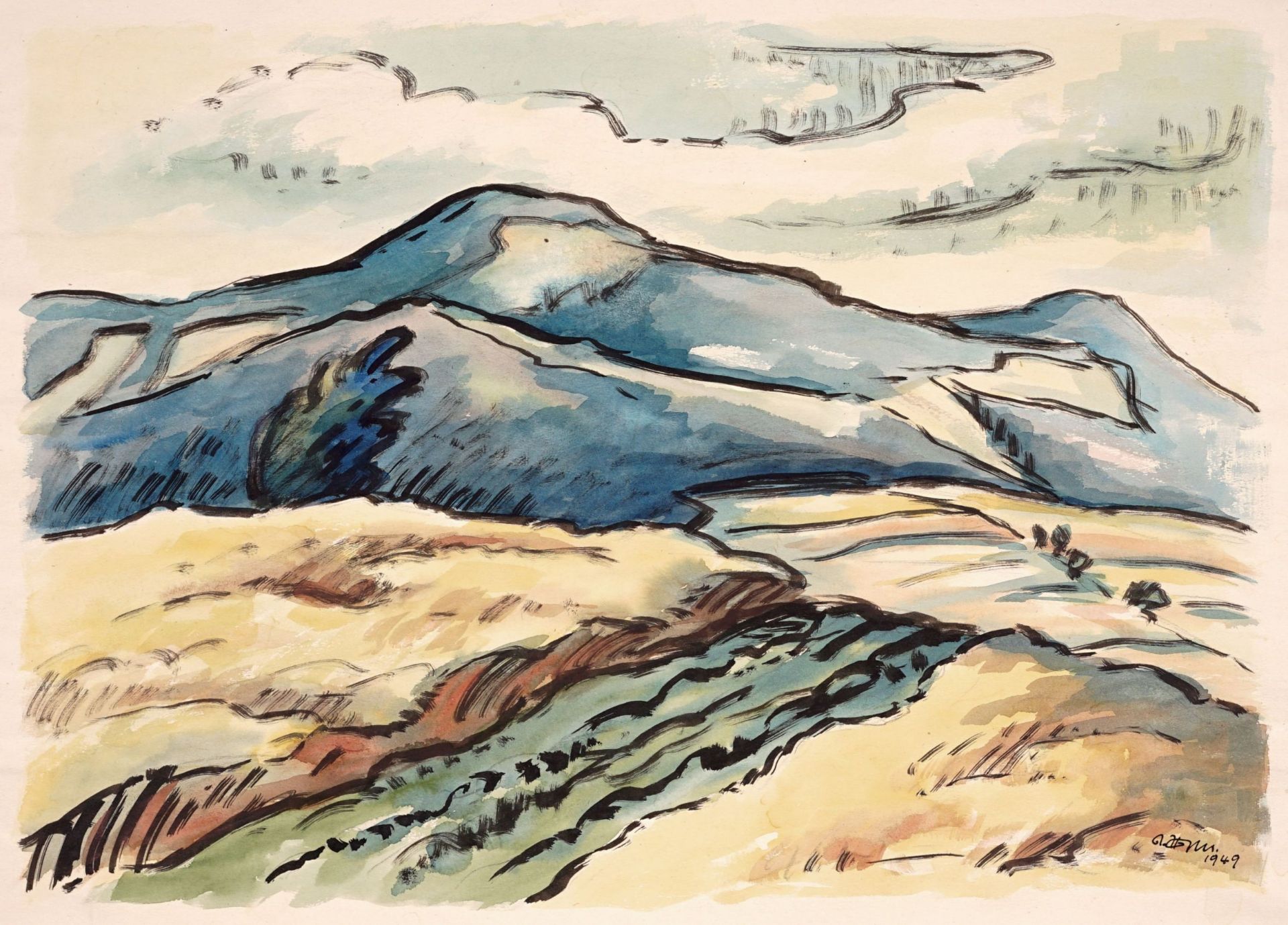 Rosso Hugo Majores, Gebirgslandschaft im Regen / "Felder und Berge" / Gebirgslandschaft. 1937 /... - Bild 2 aus 3