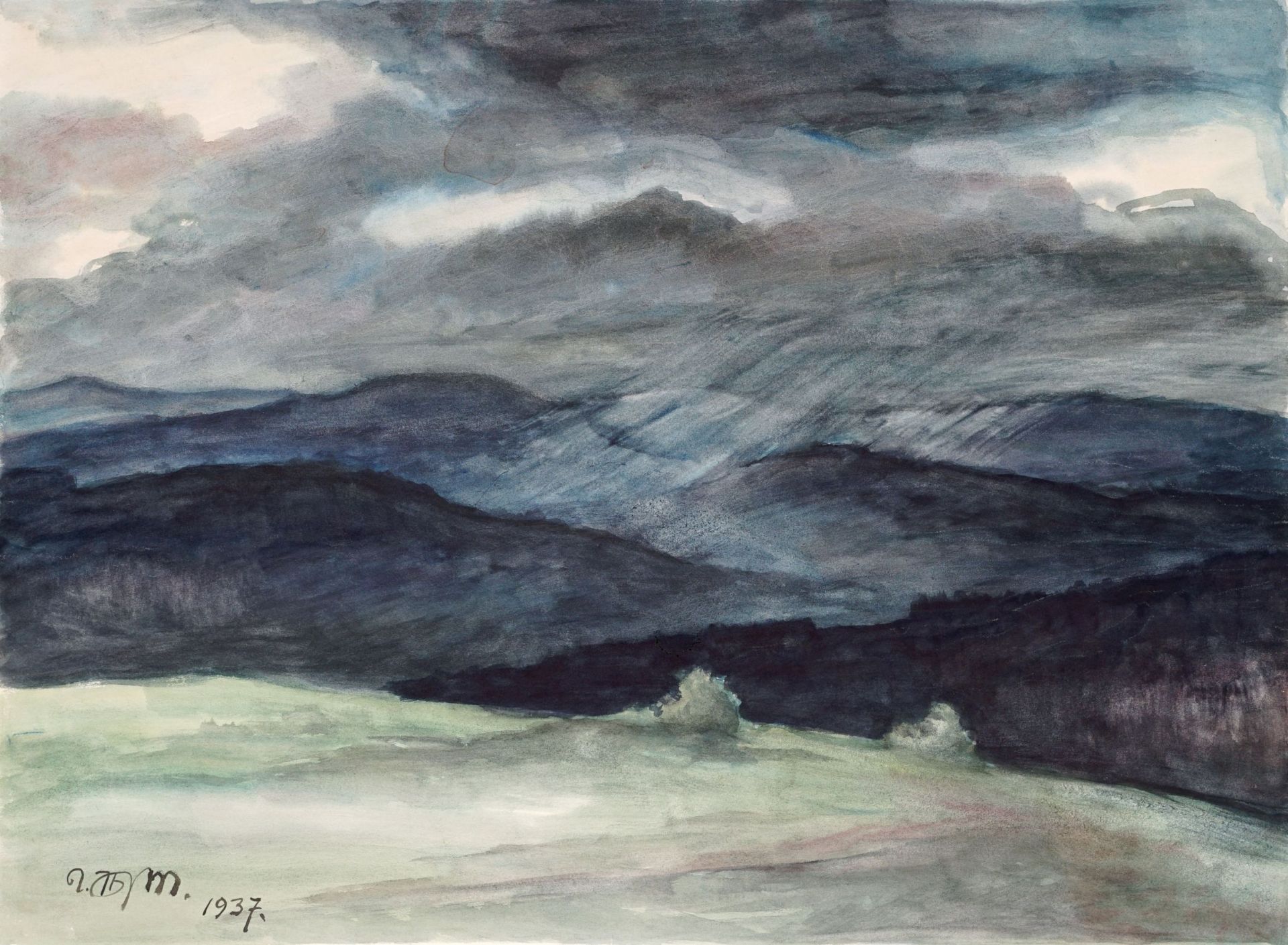 Rosso Hugo Majores, Gebirgslandschaft im Regen / "Felder und Berge" / Gebirgslandschaft. 1937 /...