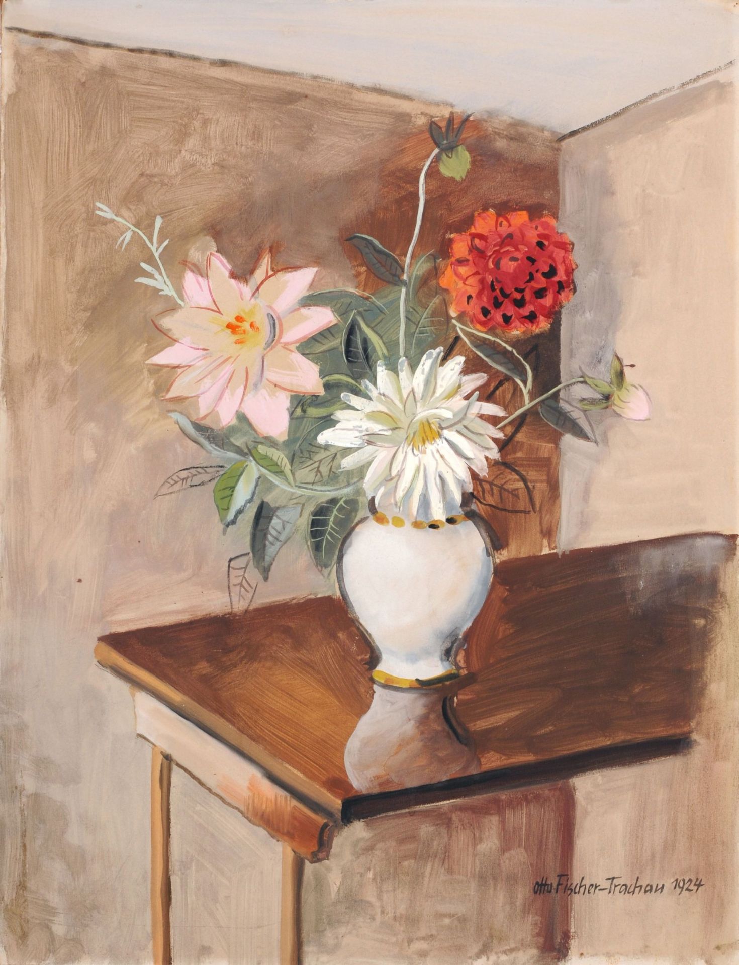 Otto Fischer-Trachau, Stillleben mit Dahlien. 1924.